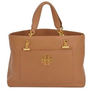 Tory Burch Women's Britten Satchel Crossbody Bag (Bark Rolled Gold)